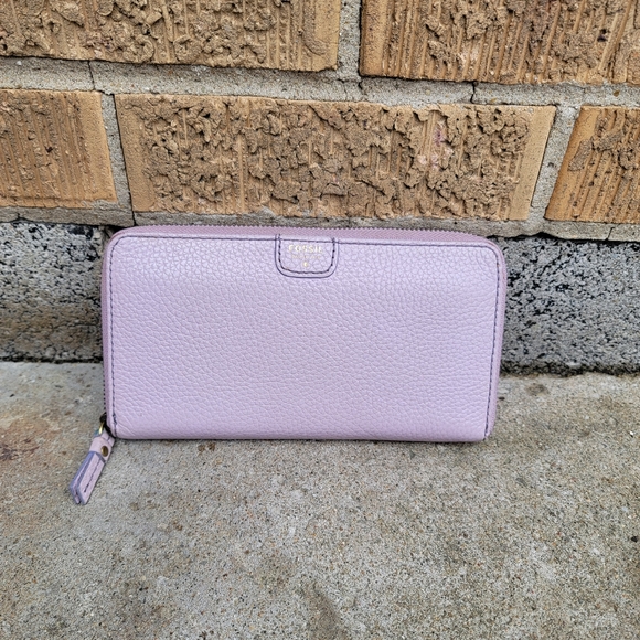 Fossil Lavender Purple Pebbled Leather Mini Zip Clutch Wallet - Picture 2 of 16